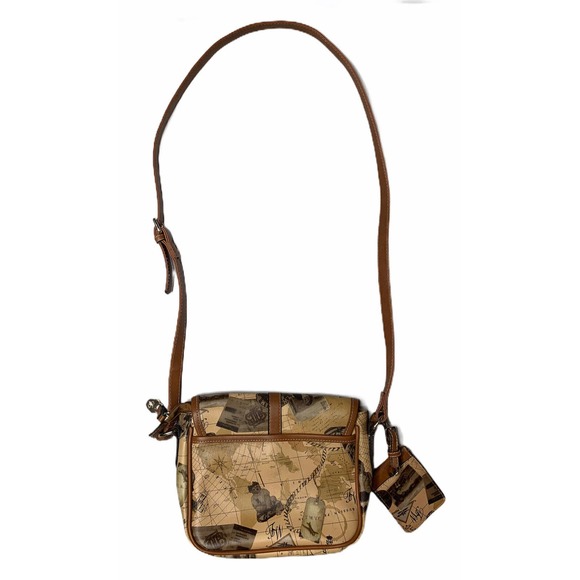 Teenie Weenie Gold Teddy Bear Brown Map Print Adjustable Strap Handbag Purse - Picture 7 of 12